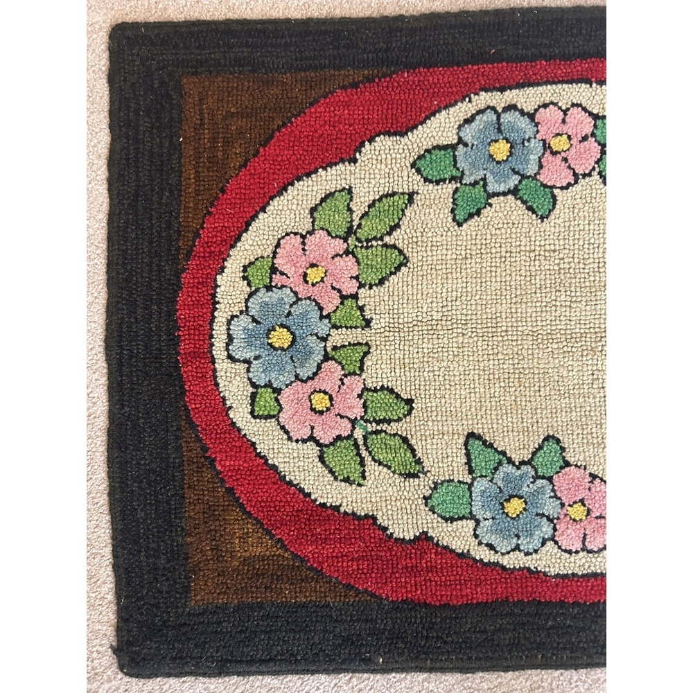 Small Area Brown Rug w/ Pink & Blue Flowers 41" x 23" Great condition! - Picture 2 of 4